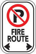 image of a no parking fire route sign