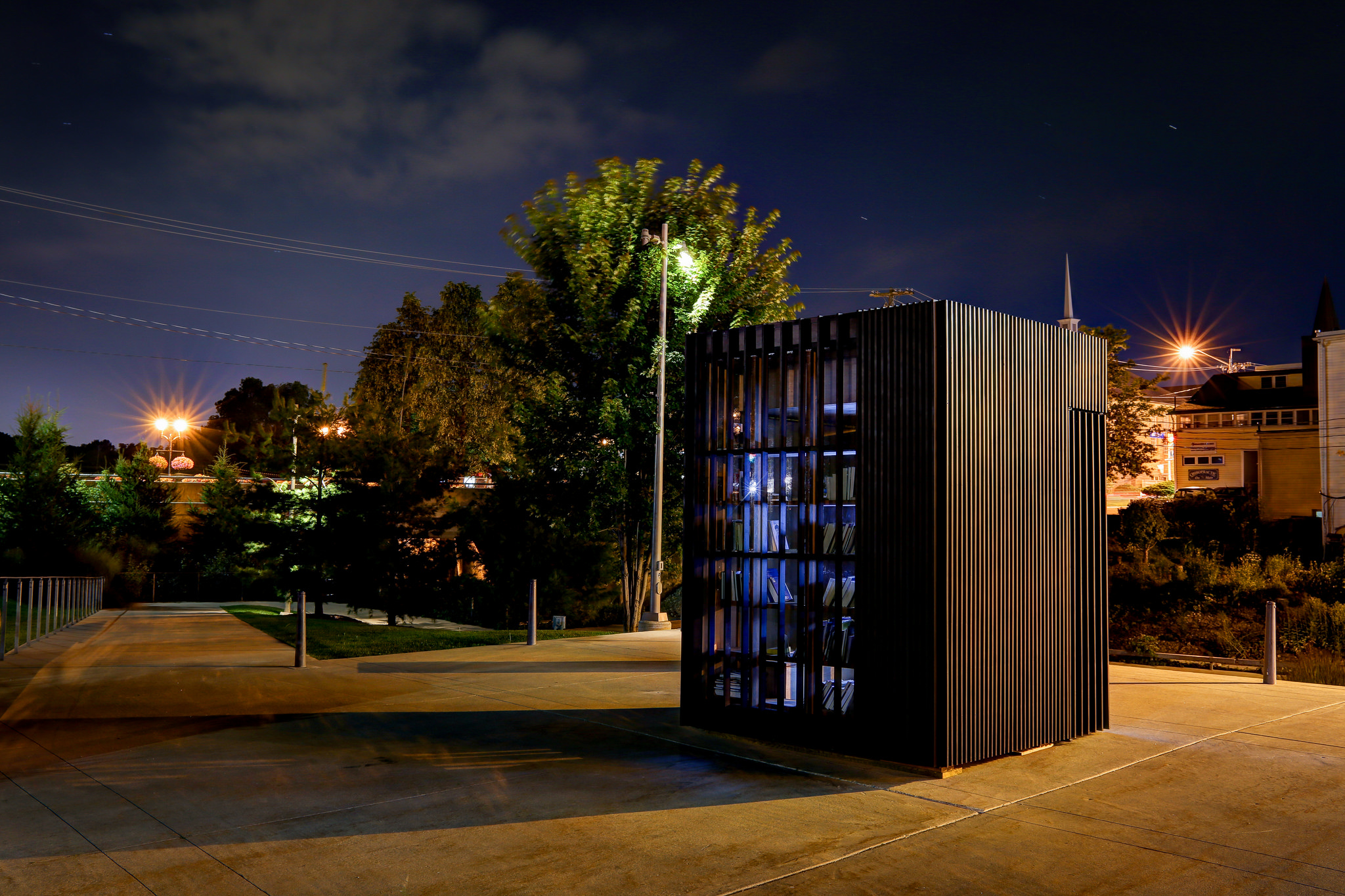 Story pod at night